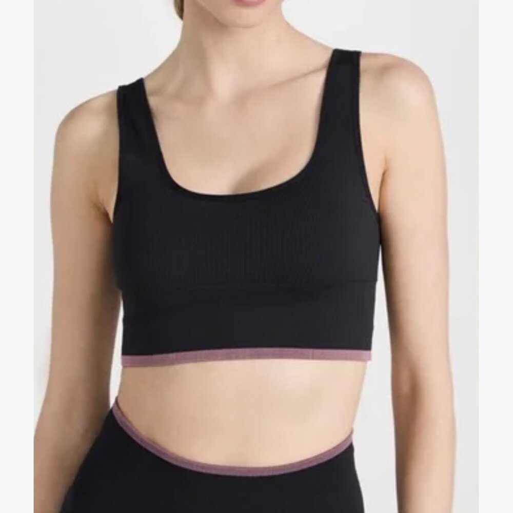 Outdoor Voices Seamless Rib Longline Bra, Black, Large